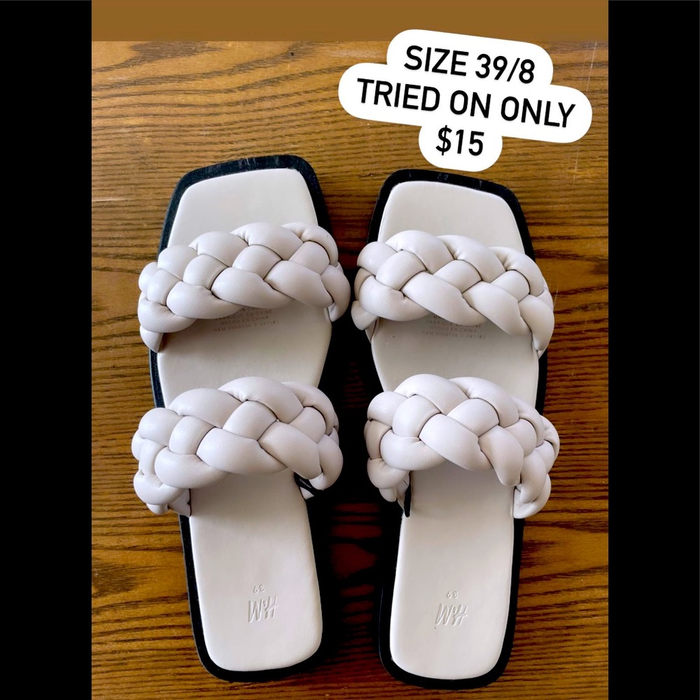 Light grey thick braided sandals